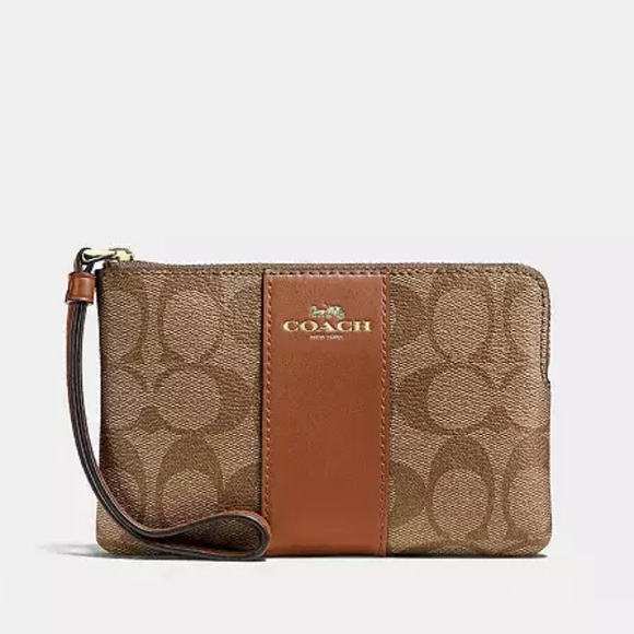Coach Handbags - Coach Corner Zip Wristlet In Signature Canvas